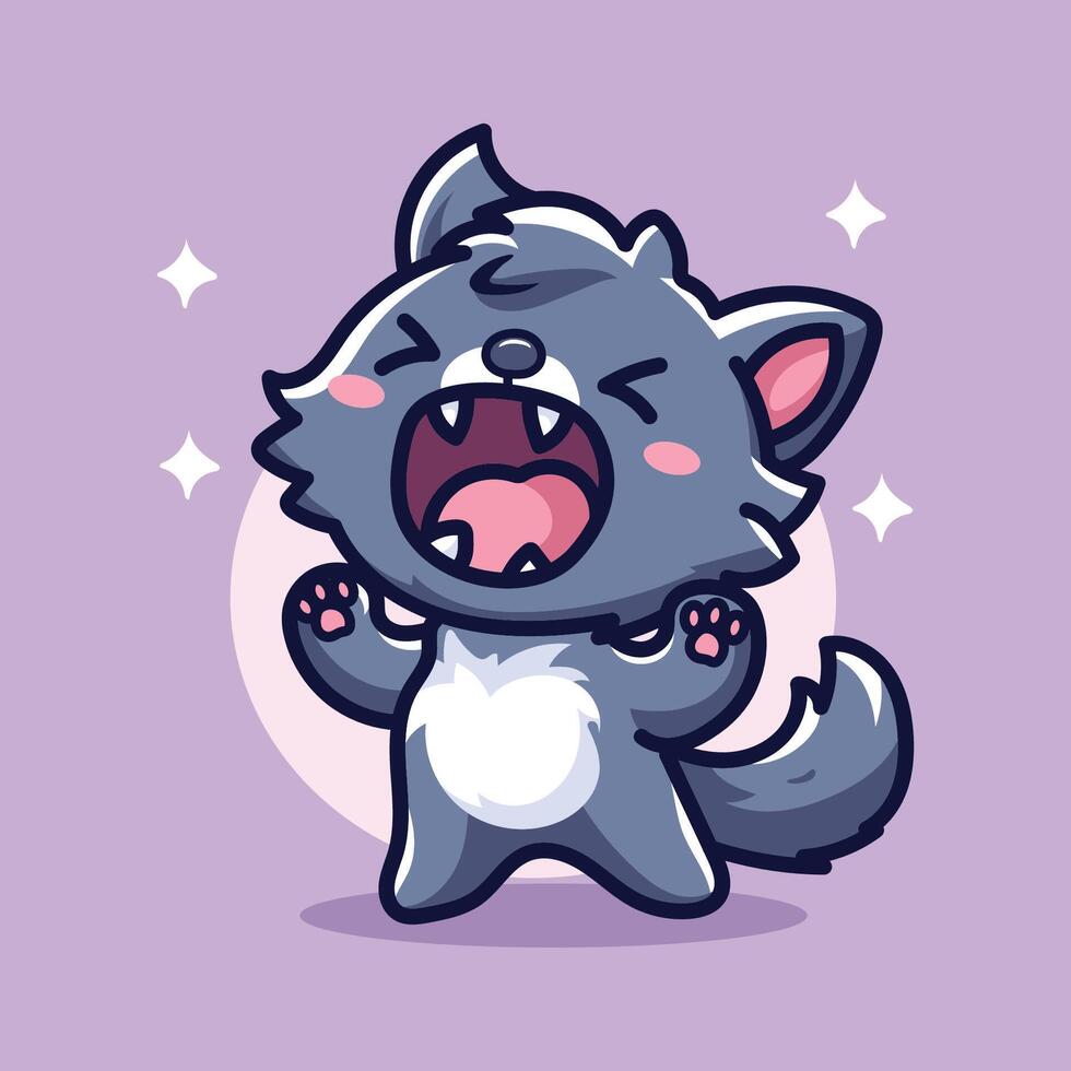 cute vector design illustration of a wolf roaring