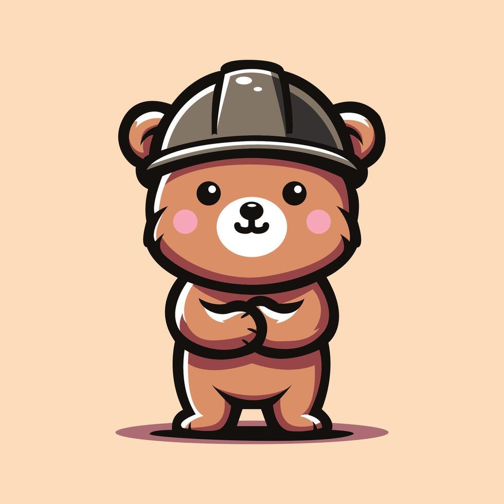 cute vector design illustration of a bear wearing a helmet