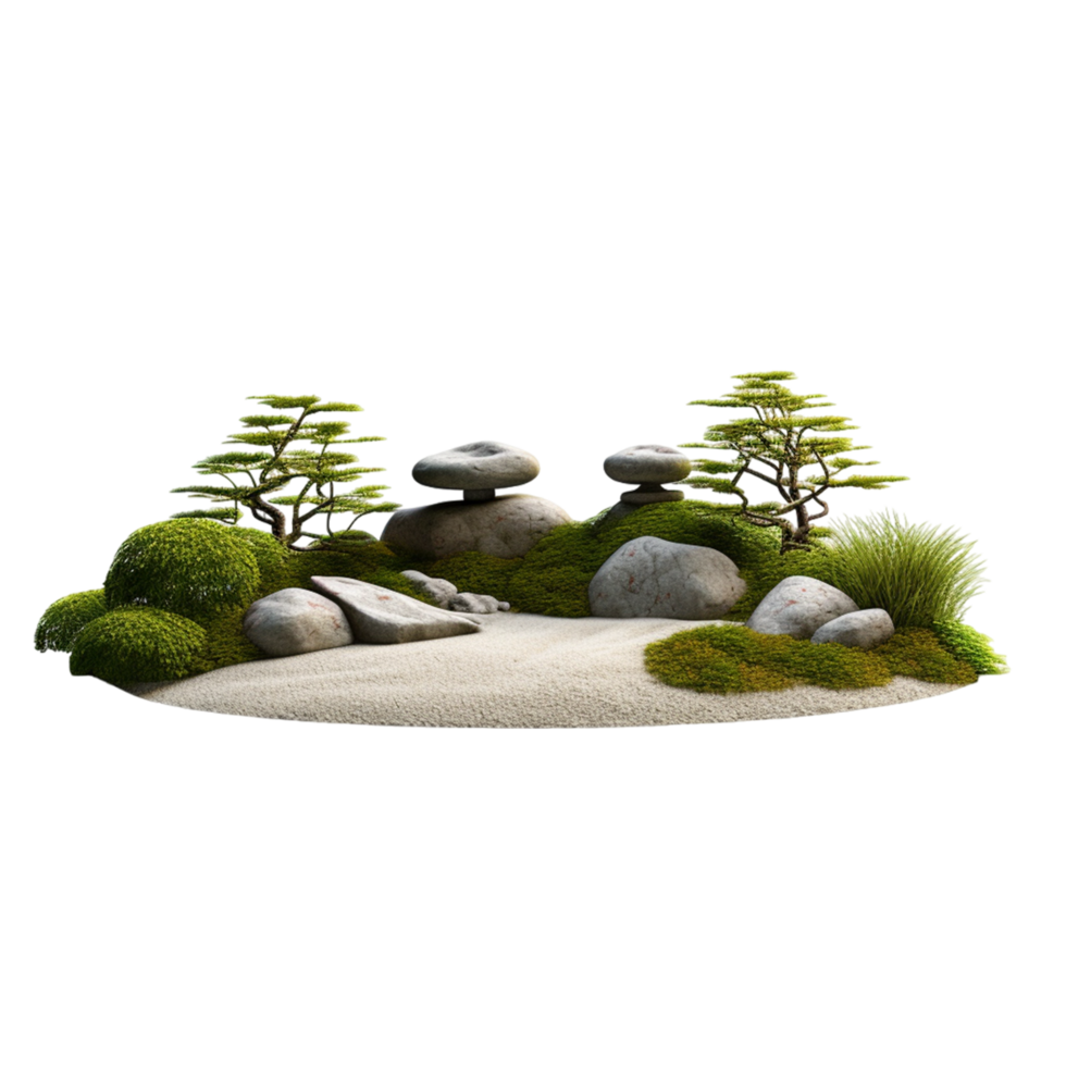 ai generiert Miniatur Garten mit Felsen und Pflanzen png