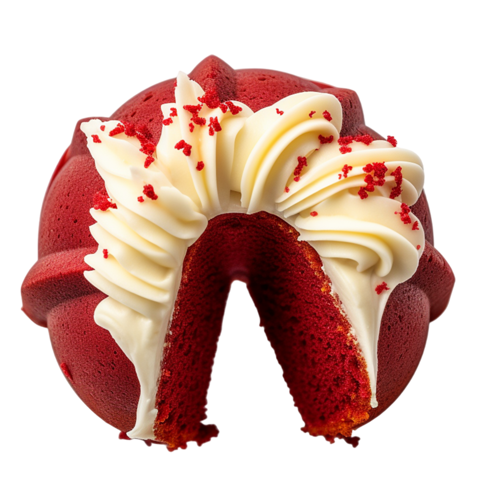 AI generated Red  velvet bundt cake sliced top view png