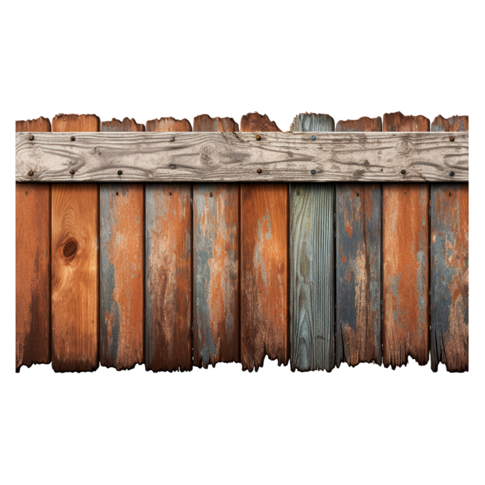 AI generated Rustic wooden fence made from treated differently colored boards png