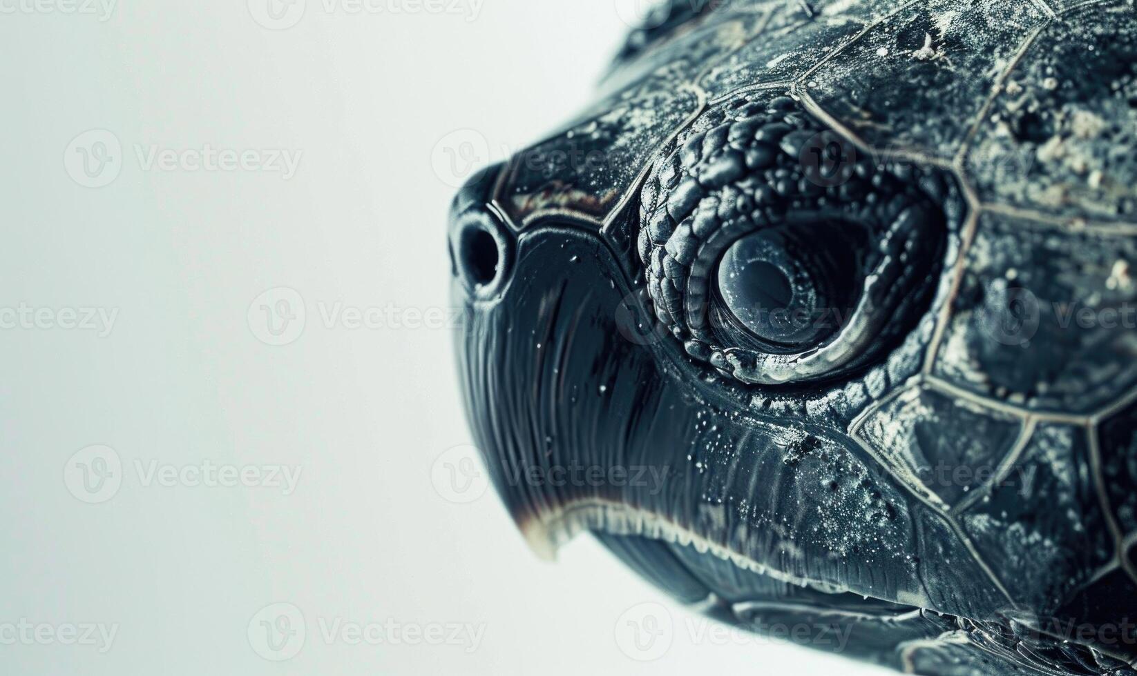 AI generated Close up of the eye of a tortoise on a white background photo