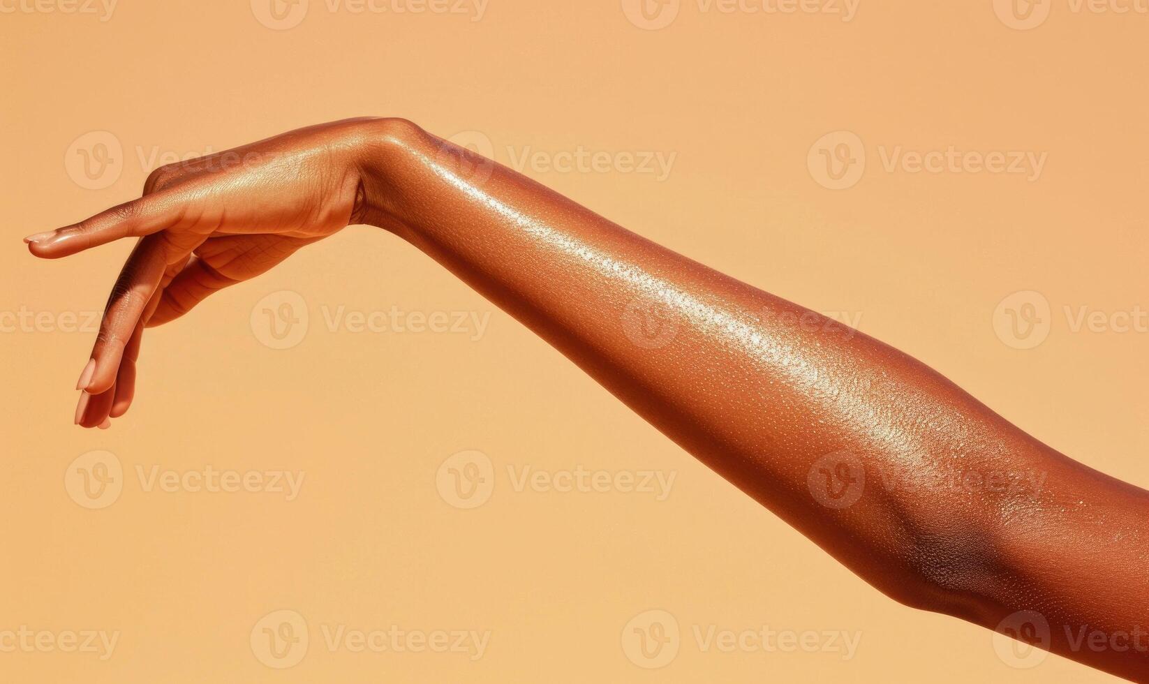 AI generated Closeup of female hand on orange background. Skin care, beauty procedure photo