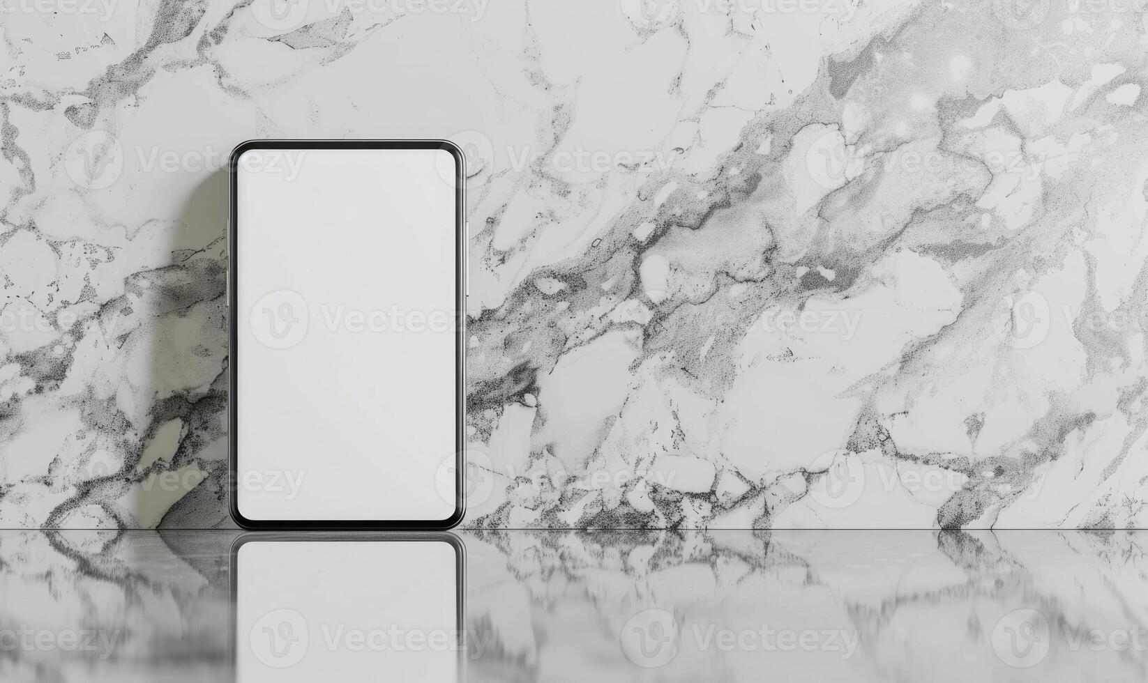 AI generated Smartphone mockup with a blank screen on a sleek marble background photo