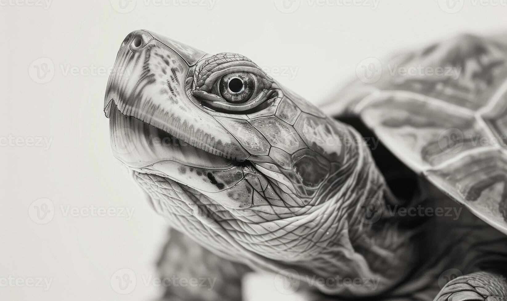 AI generated turtle isolated on white background close-up, soft focus. photo