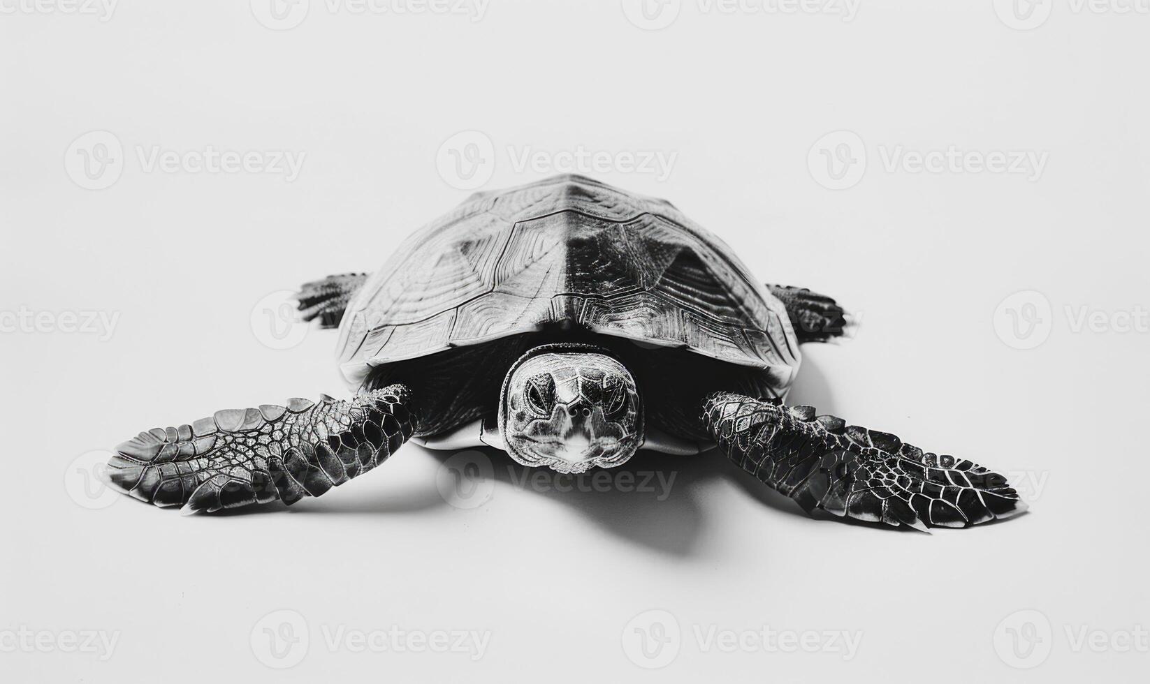 ai generado negro y blanco imagen de un tortuga en un blanco antecedentes. foto