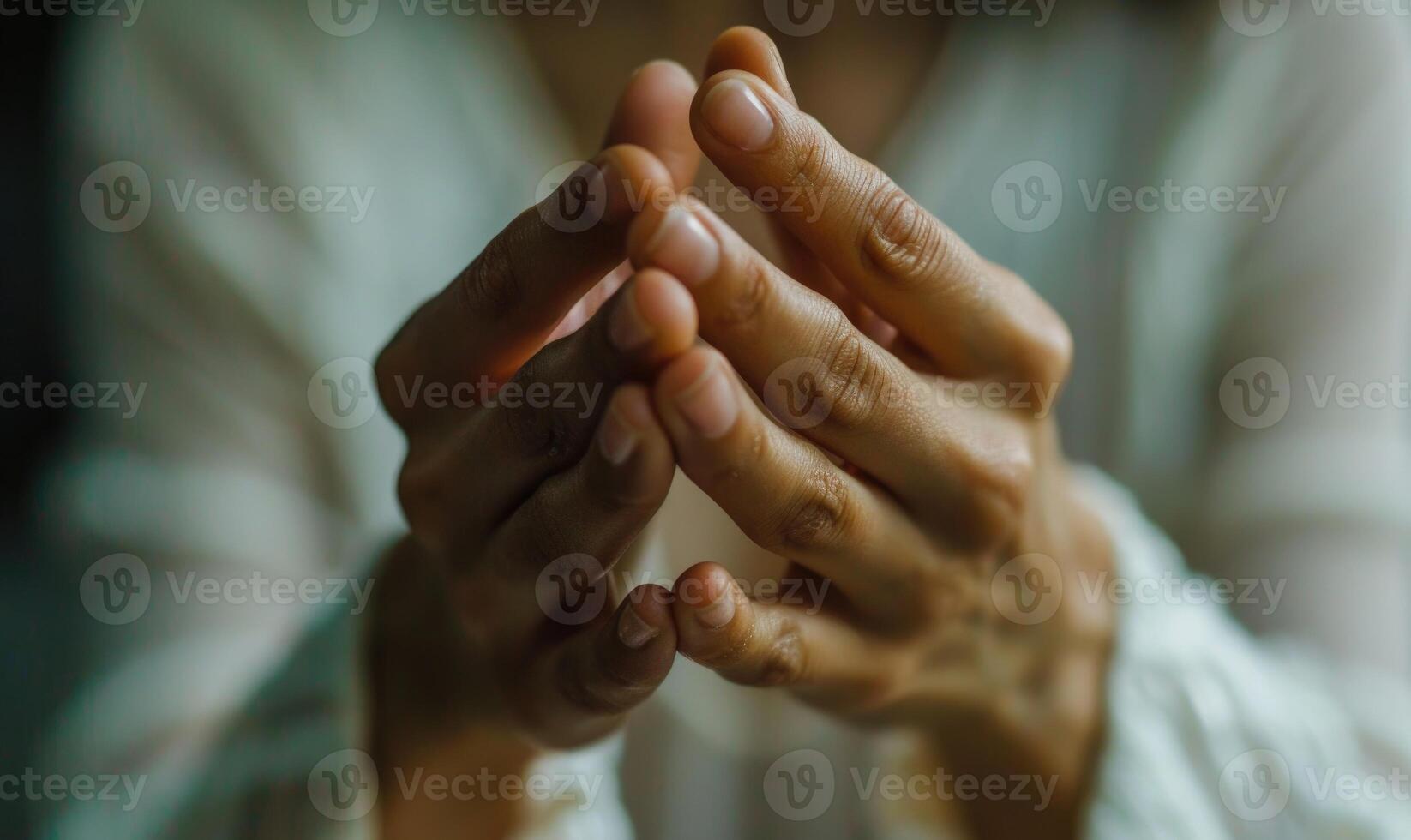 AI generated Close-up of hands of a young woman praying. Hands folded in prayer. photo