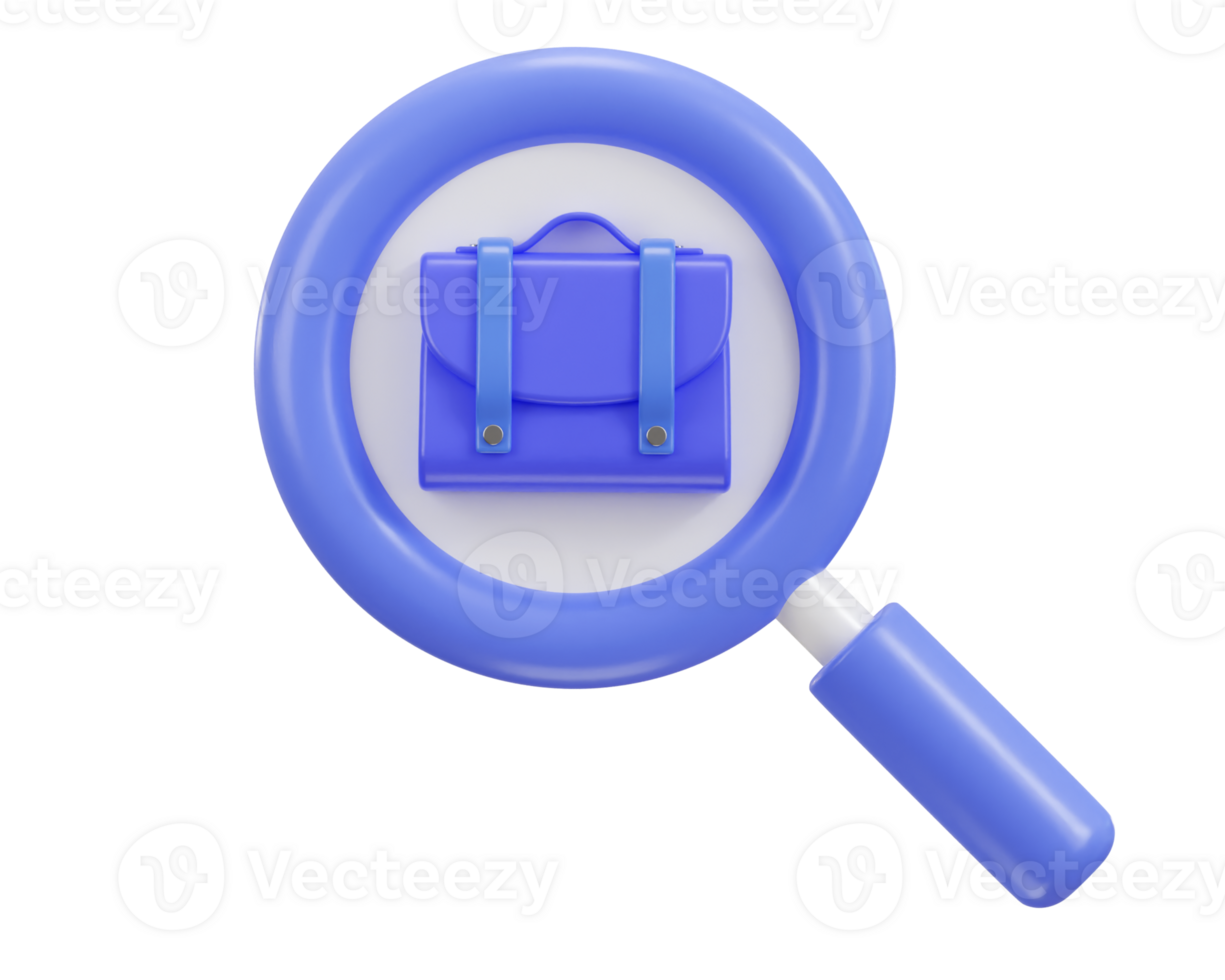 suitcase icon with magnify glass concept of job searching icon 3d render illustration png