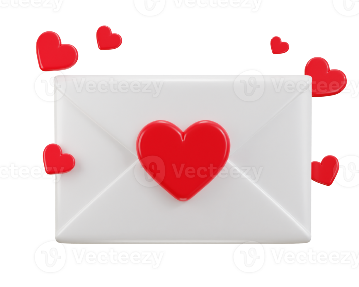 mail envelope icon with red heart notification new message love latter icon 3d render png
