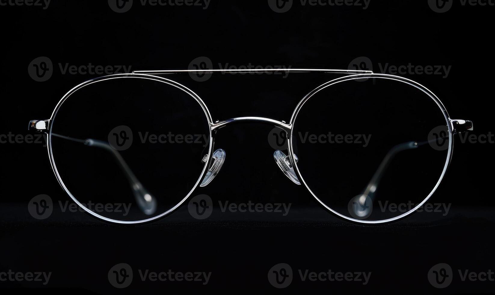 AI generated Eyeglasses isolated on a black background. Glasses with transparent glass. photo