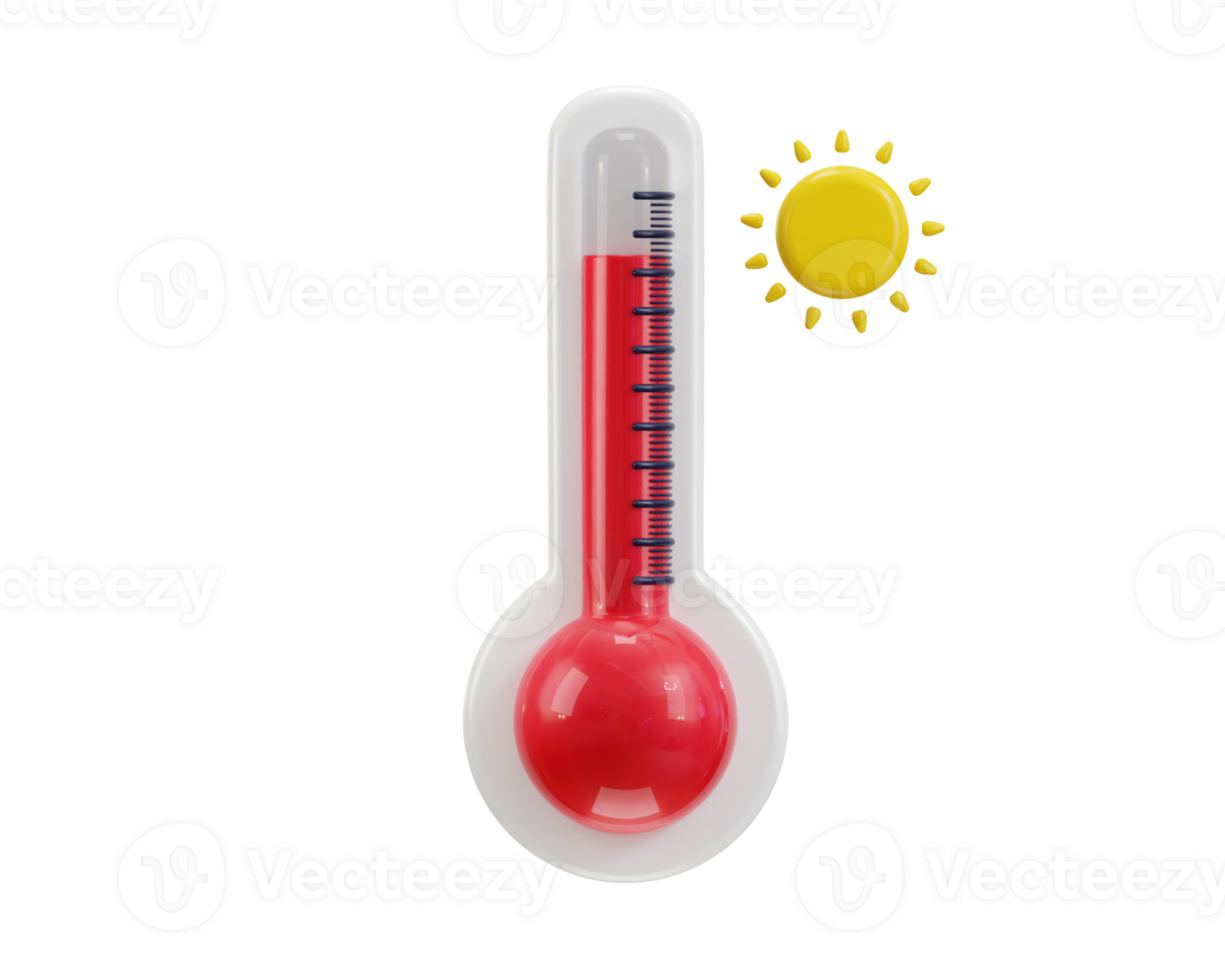 3d thermometer icon with sun concept of hot weather icon illustration png
