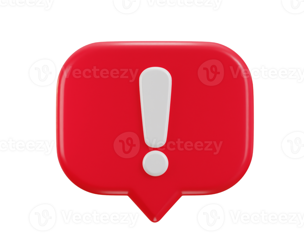 3d exclamation sign message warning or danger risk message alert problem icon illustration png