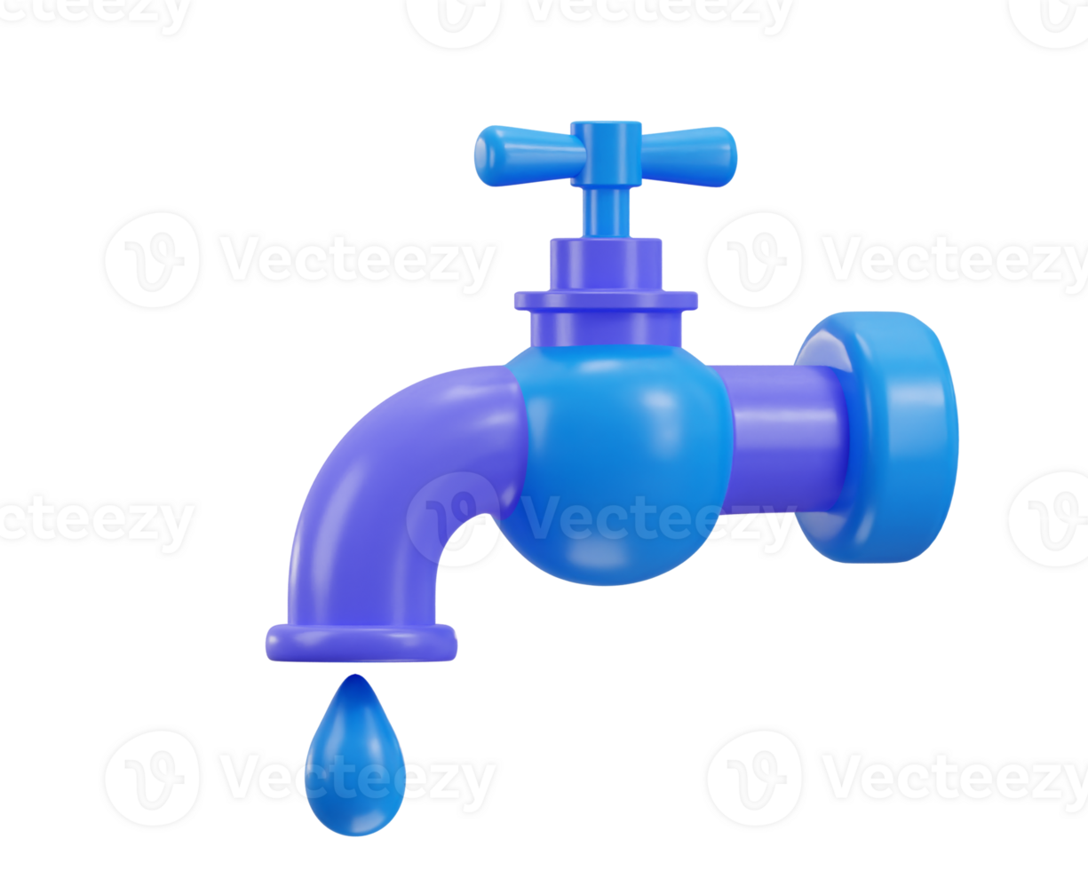 water tap with dripping running water icon 3d rendering illustration png