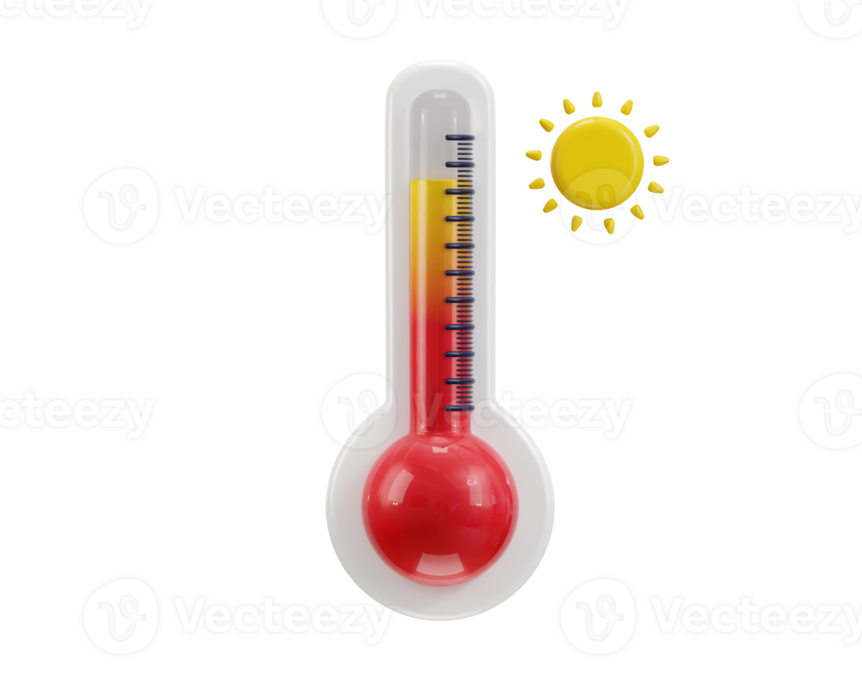 3d thermometer icon with sun concept of hot weather icon illustration png