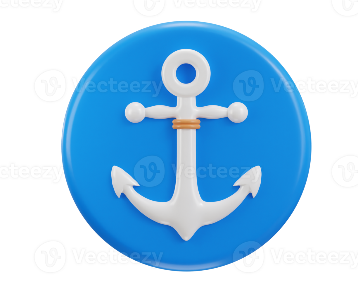 anchor icon with rounded button icon 3d rendering illustration png