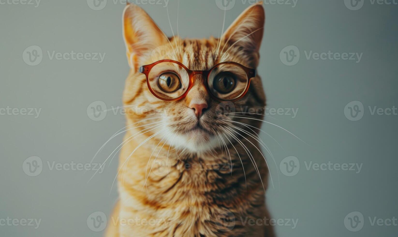 AI generated Cute ginger cat wearing eyeglasses and looking at camera. photo