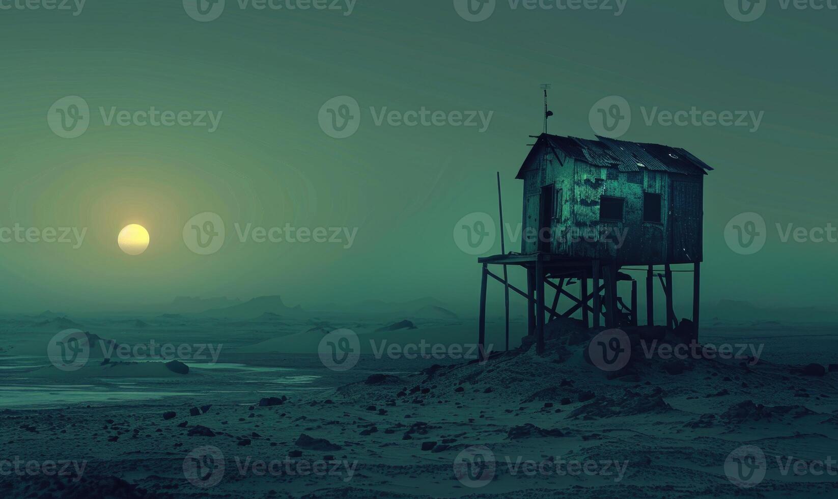 AI generated Abandoned house in the desert at sunset. photo