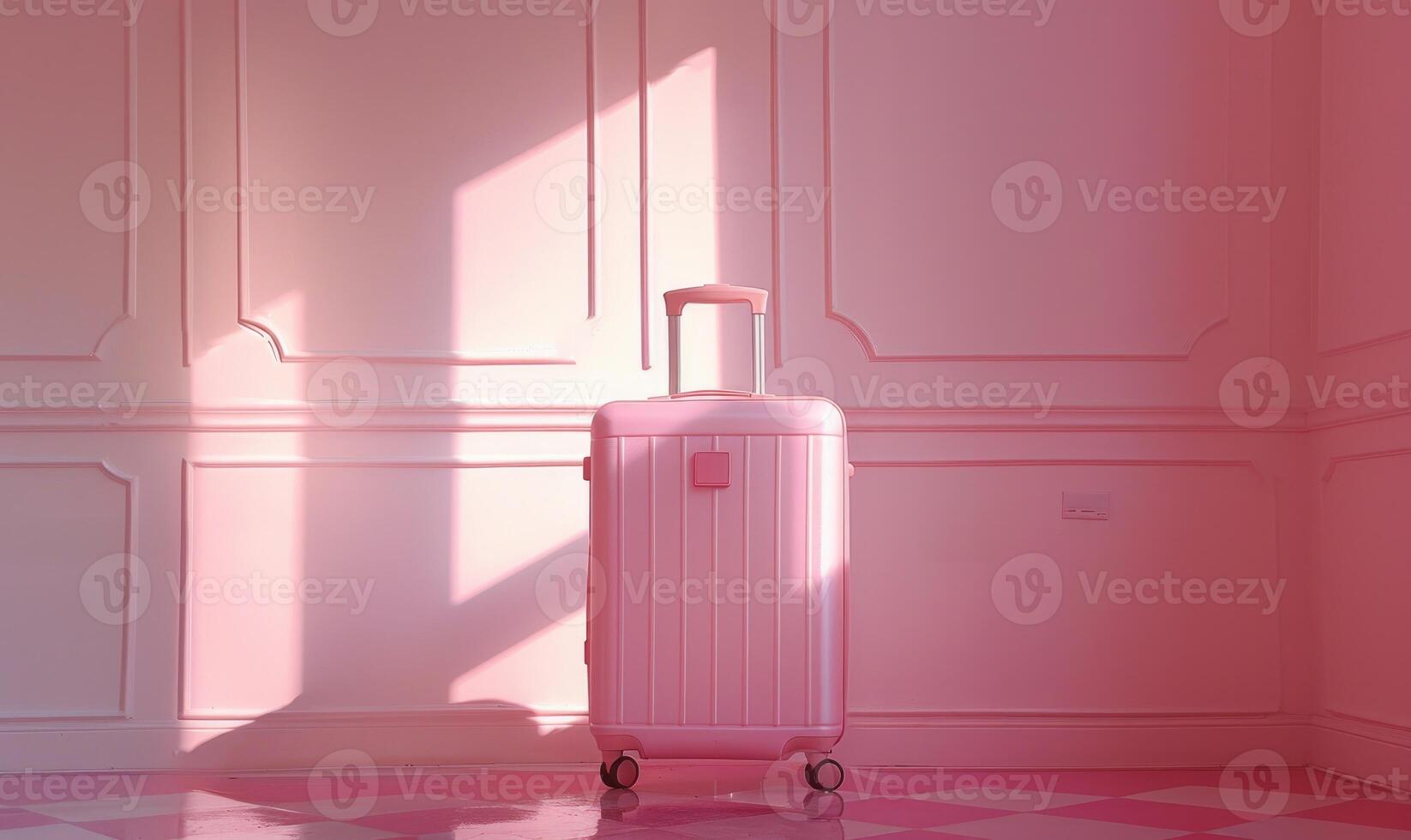 AI generated Pink suitcase in the interior of a room. photo