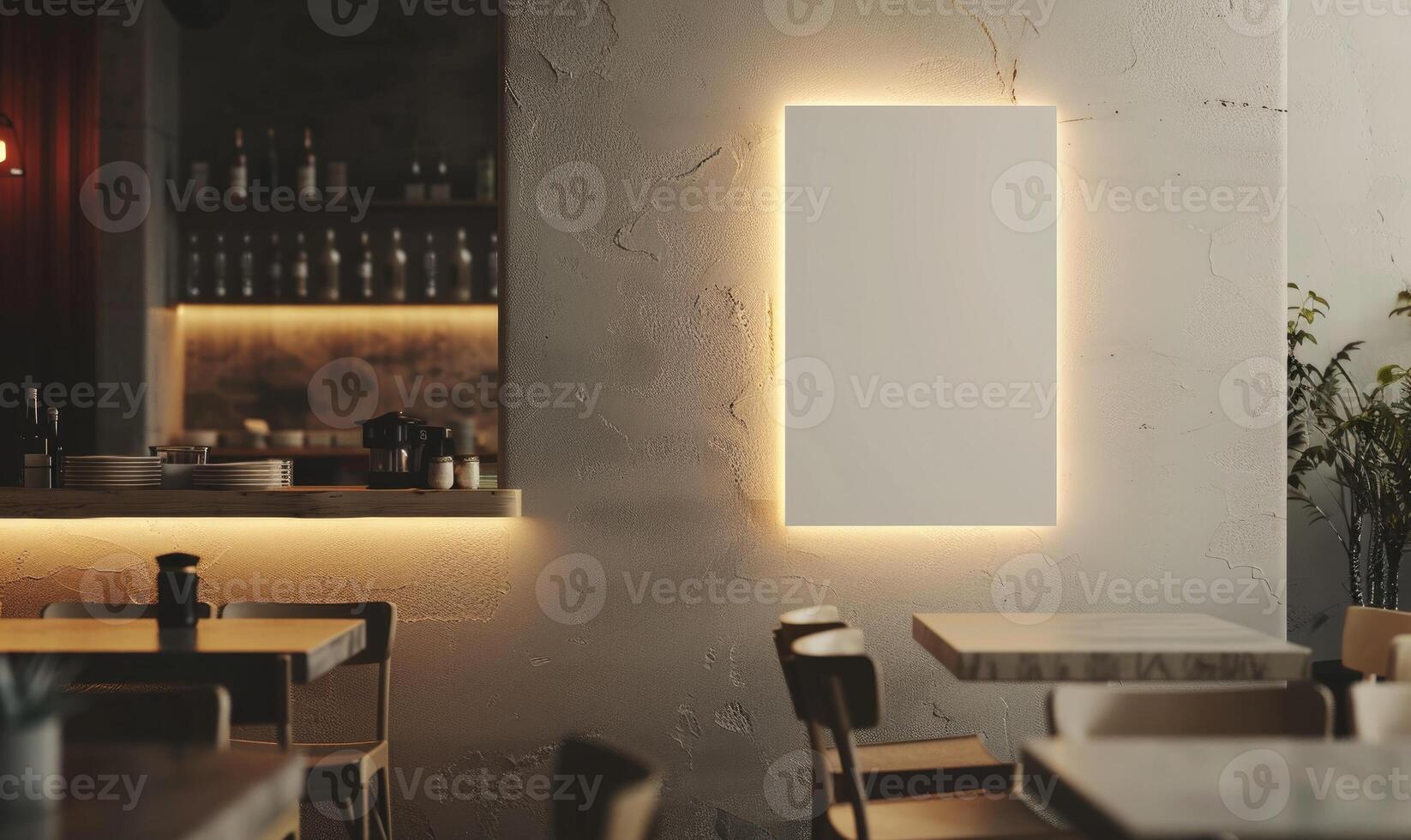 AI generated Blank menu board on table in coffee shop cafe. Blurred background photo