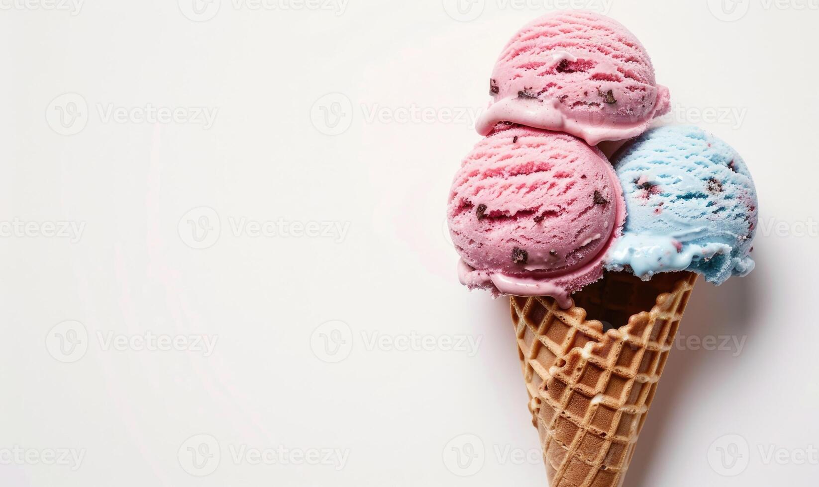 AI generated Neapolitan ice cream cones on white background photo