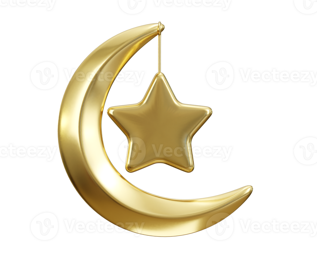 golden moon icon 3d render concept of Ramadan Kareem illustration png