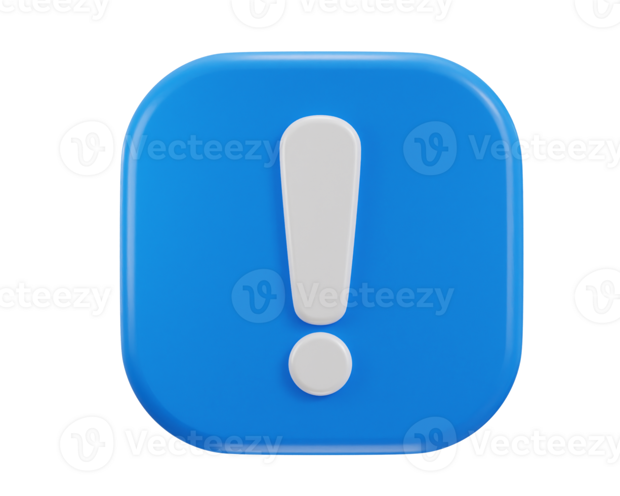 exclamation sign warning or danger risk alert problem icon 3d render png
