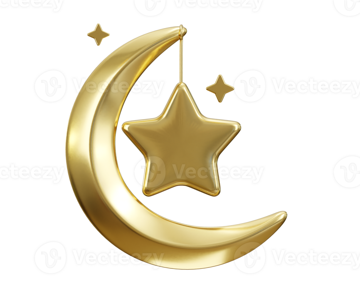 golden moon icon 3d render concept of Ramadan Kareem illustration png