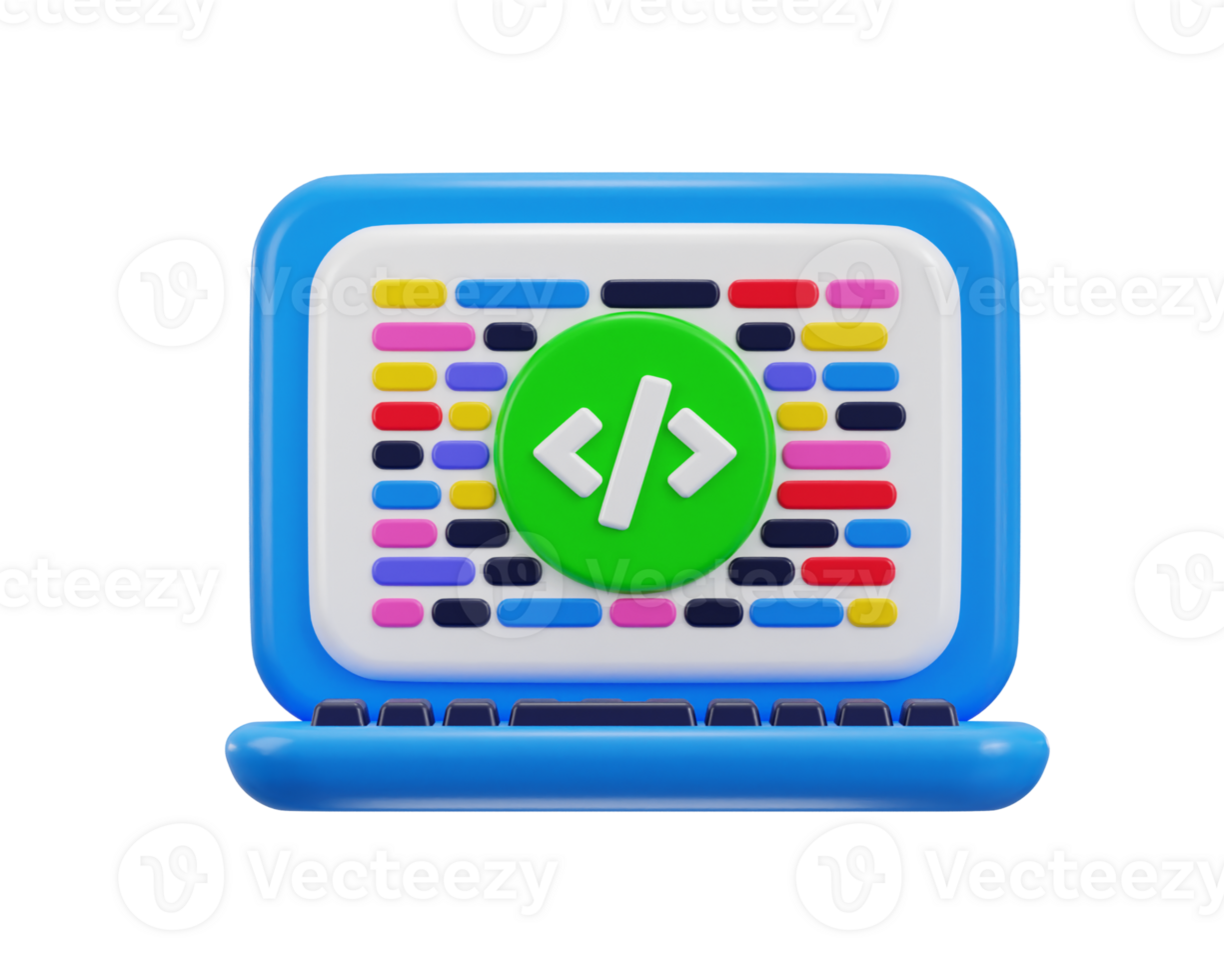 coding icon on computer programming development icon 3d rendering illustration png
