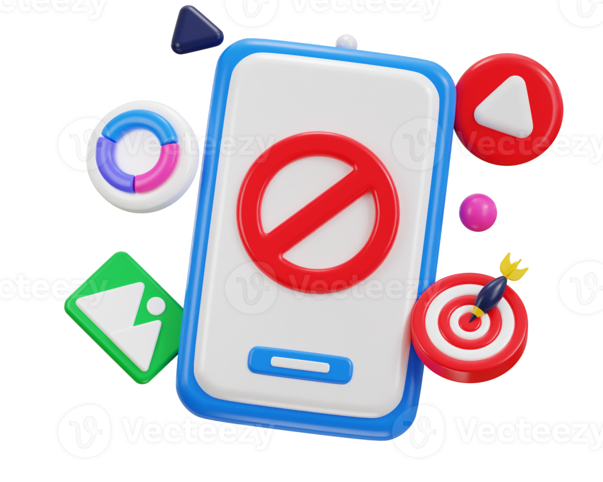 media banned icon with mobile phone on social icon 3d render png