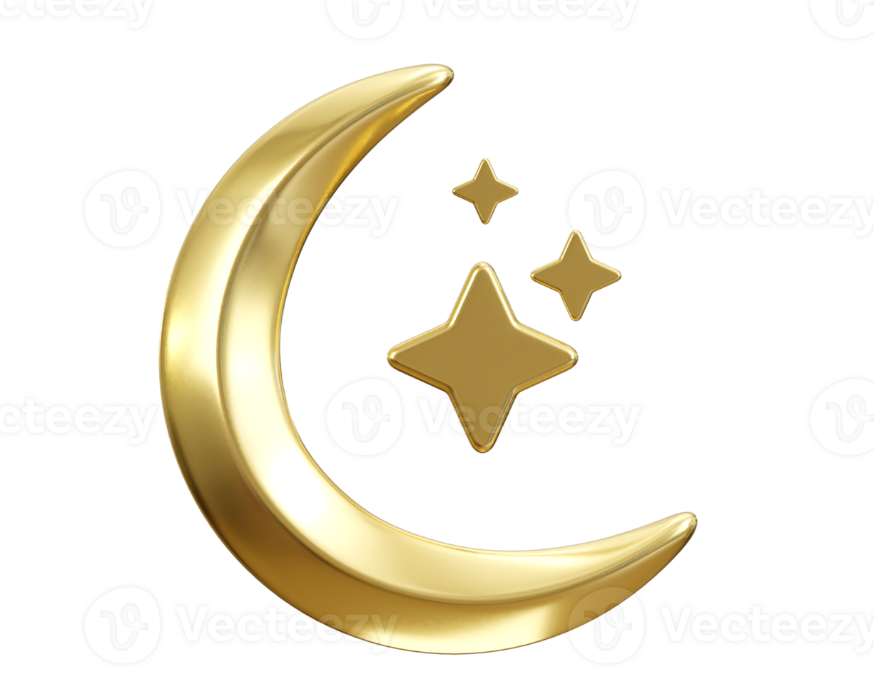 golden moon icon 3d render concept of Ramadan Kareem illustration png