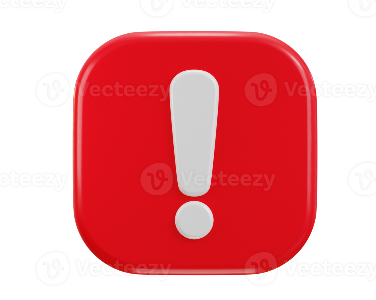 exclamation sign warning or danger risk alert problem icon 3d render png