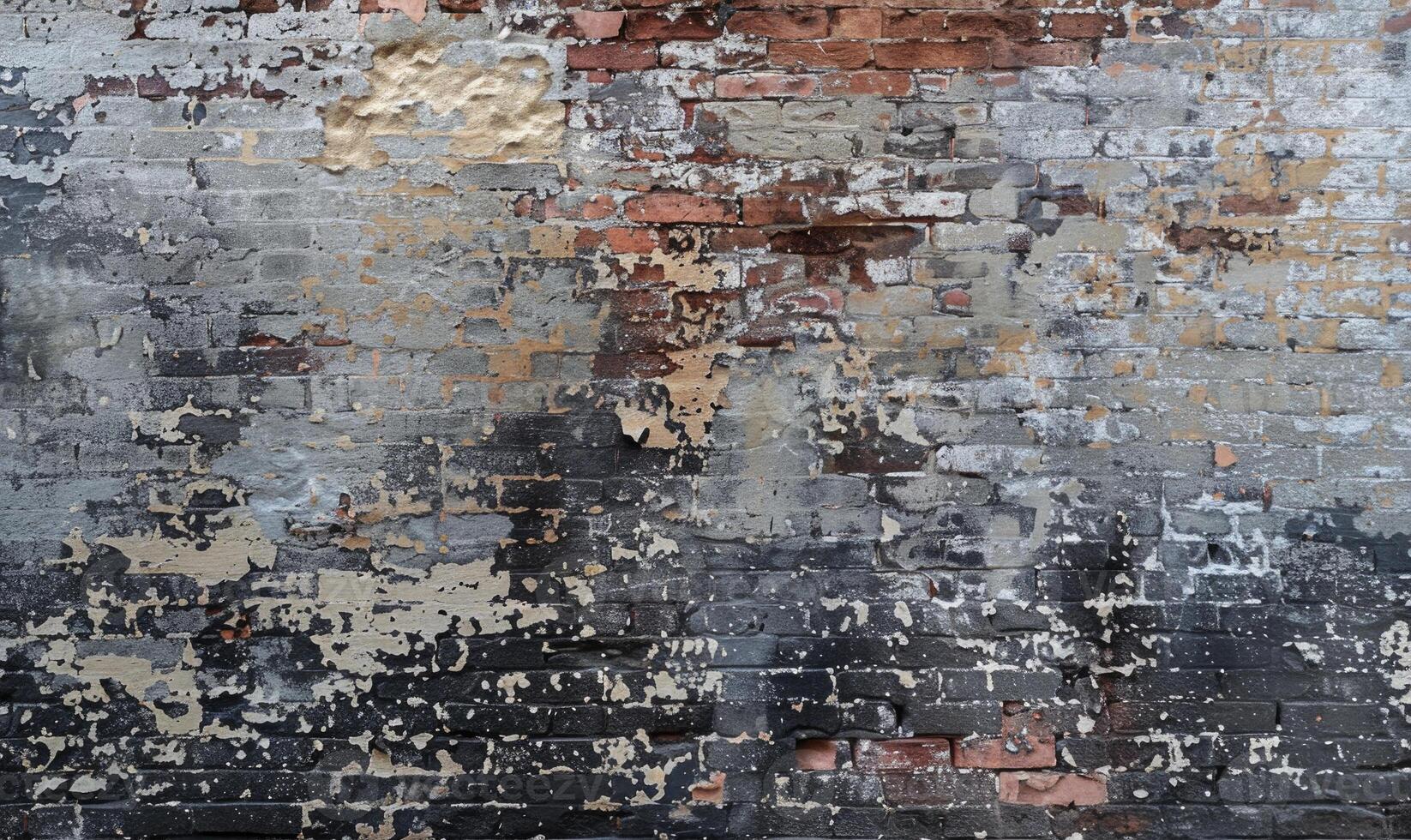 AI generated Old weathered brick wall with peeling paint. Abstract background for design. photo