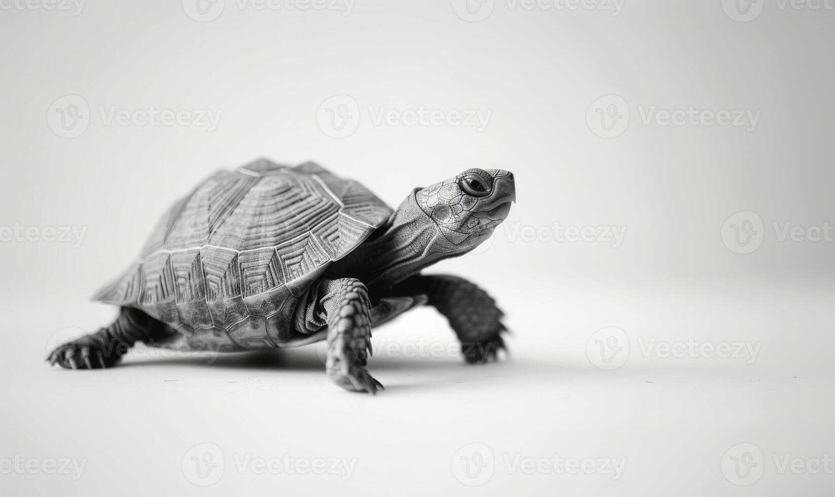 ai generado Tortuga en un blanco fondo, espacio para texto, monocromo imagen, minimalismo concepto. foto