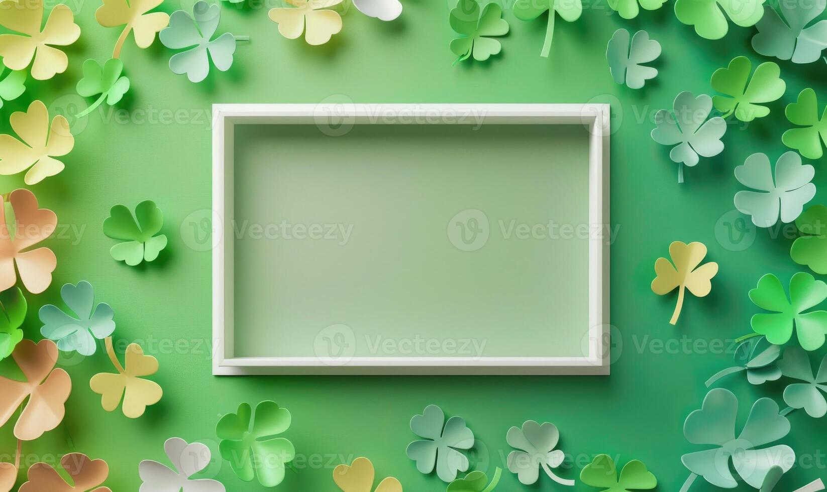 AI generated St. Patrick's Day background with shamrocks and blank frame photo