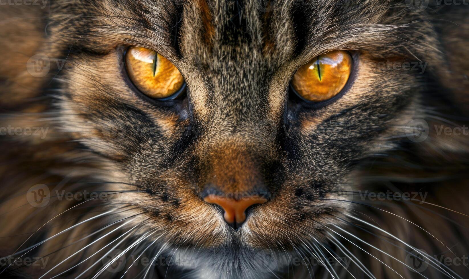 AI generated Close-up portrait of a Maine Coon cat showcasing its striking amber eyes photo