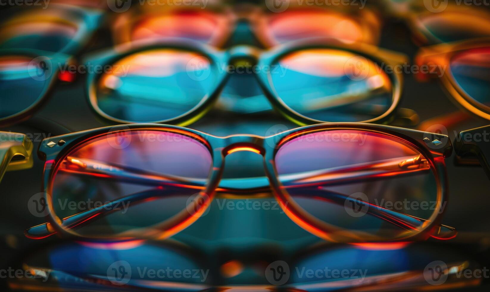 AI generated Glasses on a dark background. Close-up. Selective focus. photo