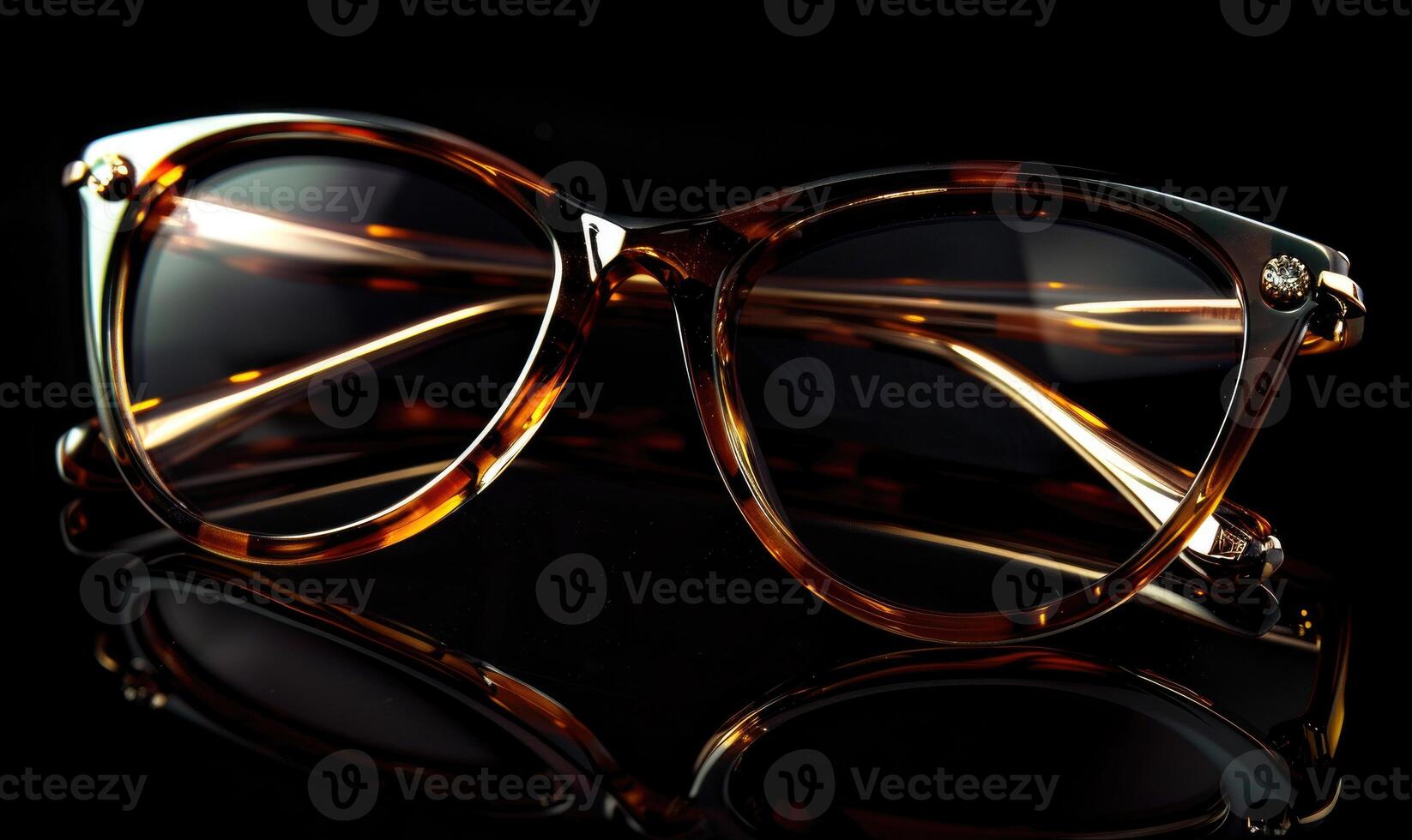 AI generated Eyeglasses on a dark background, close-up. Selective focus. photo