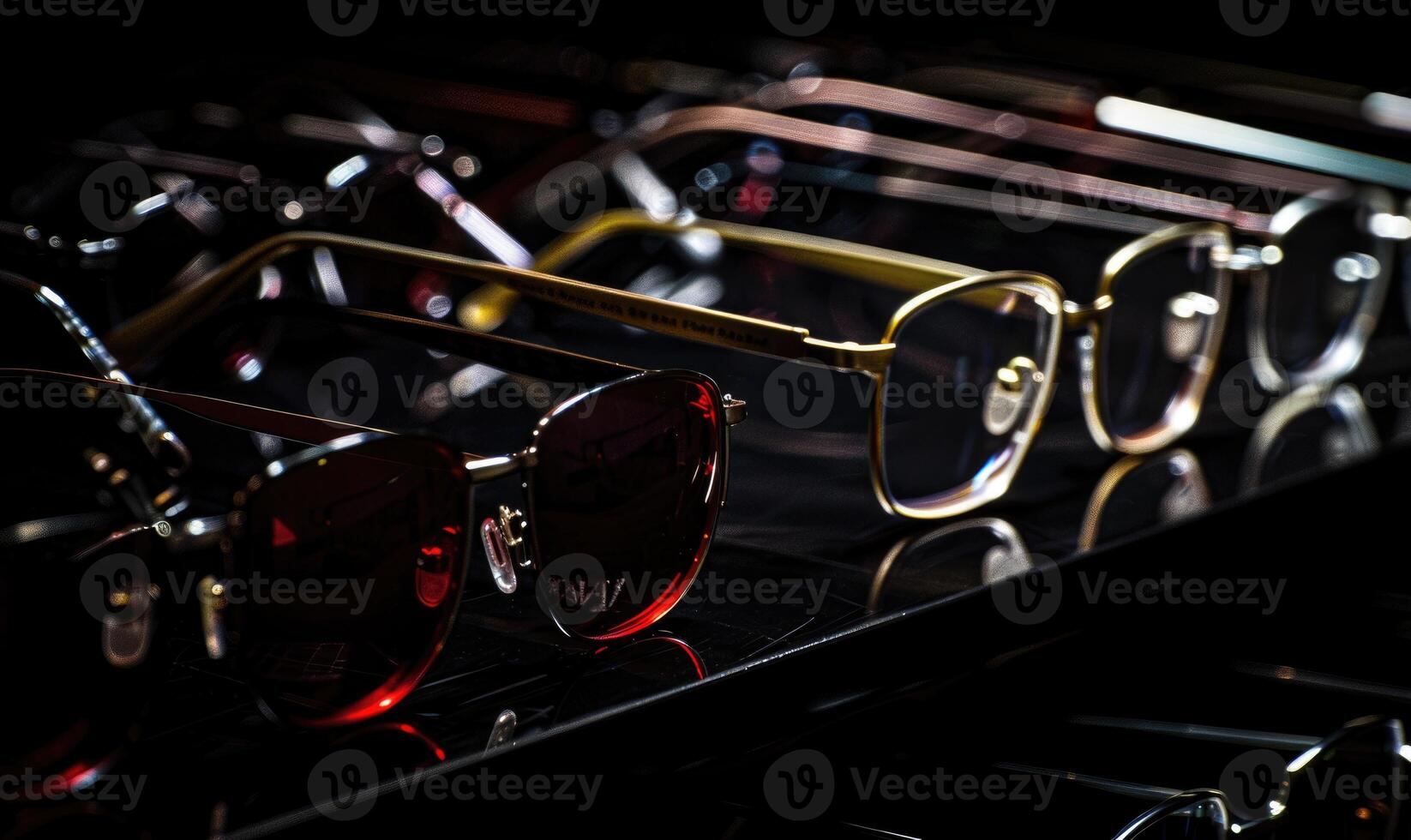 AI generated Sunglasses on display at a shop window, shallow depth of field photo