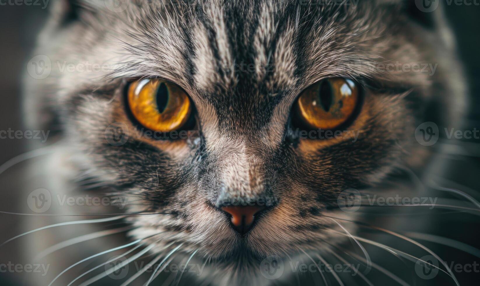 AI generated Close-up portrait of a cat with yellow eyes on a black background photo