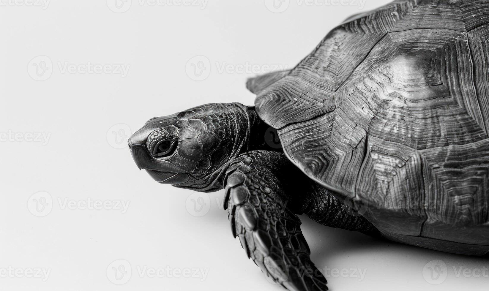 ai generado negro y blanco imagen de un tortuga en un blanco antecedentes. foto