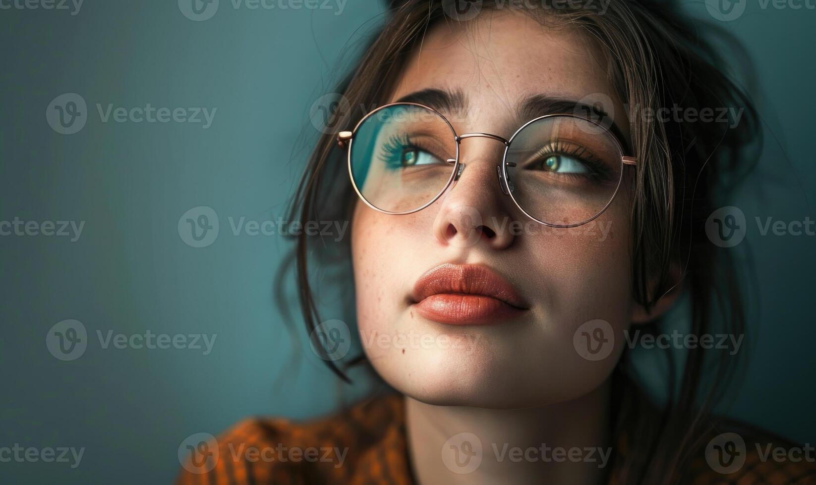 AI generated Portrait of a beautiful girl with glasses on a dark background. photo