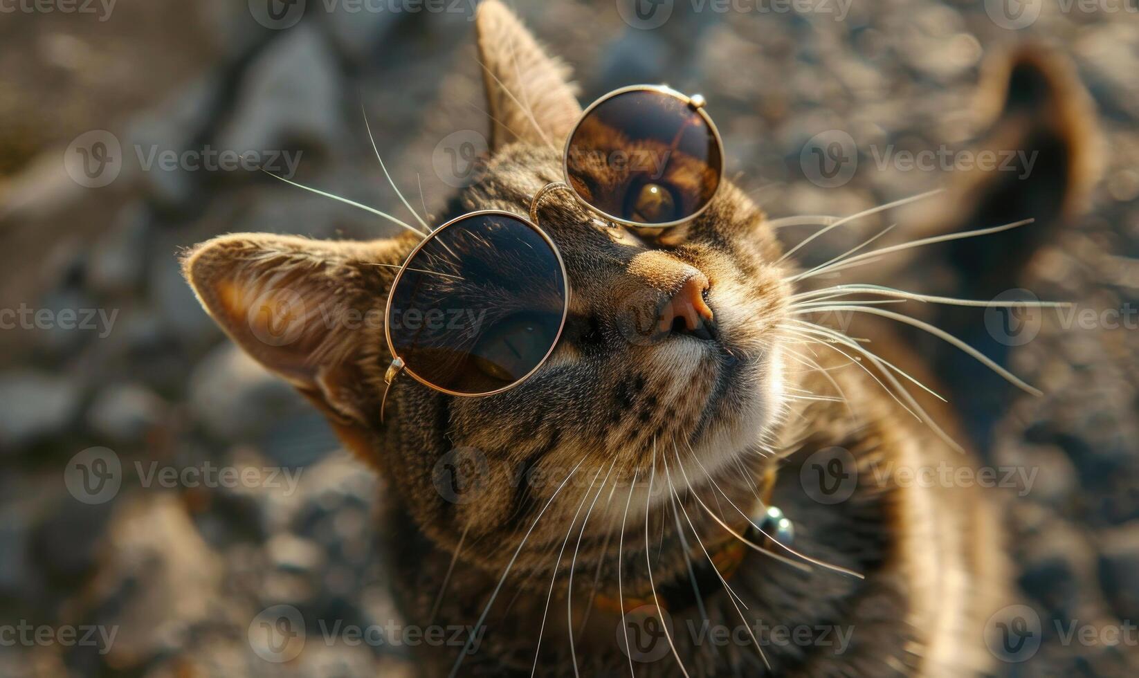 AI generated Portrait of a tabby cat wearing sunglasses. Selective focus. photo