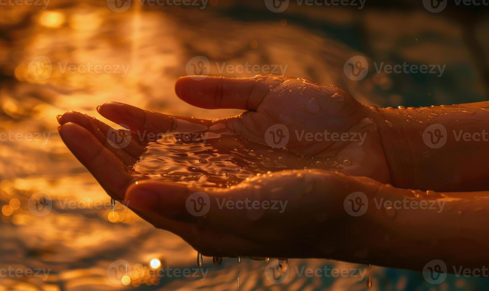 AI generated Closeup photo ow woman hands. Water in hands.