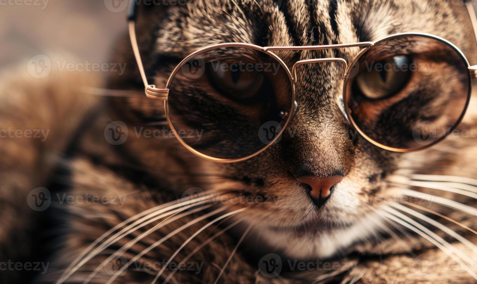 AI generated Cute cat wearing sunglasses, closeup. Fashionable animal concept photo