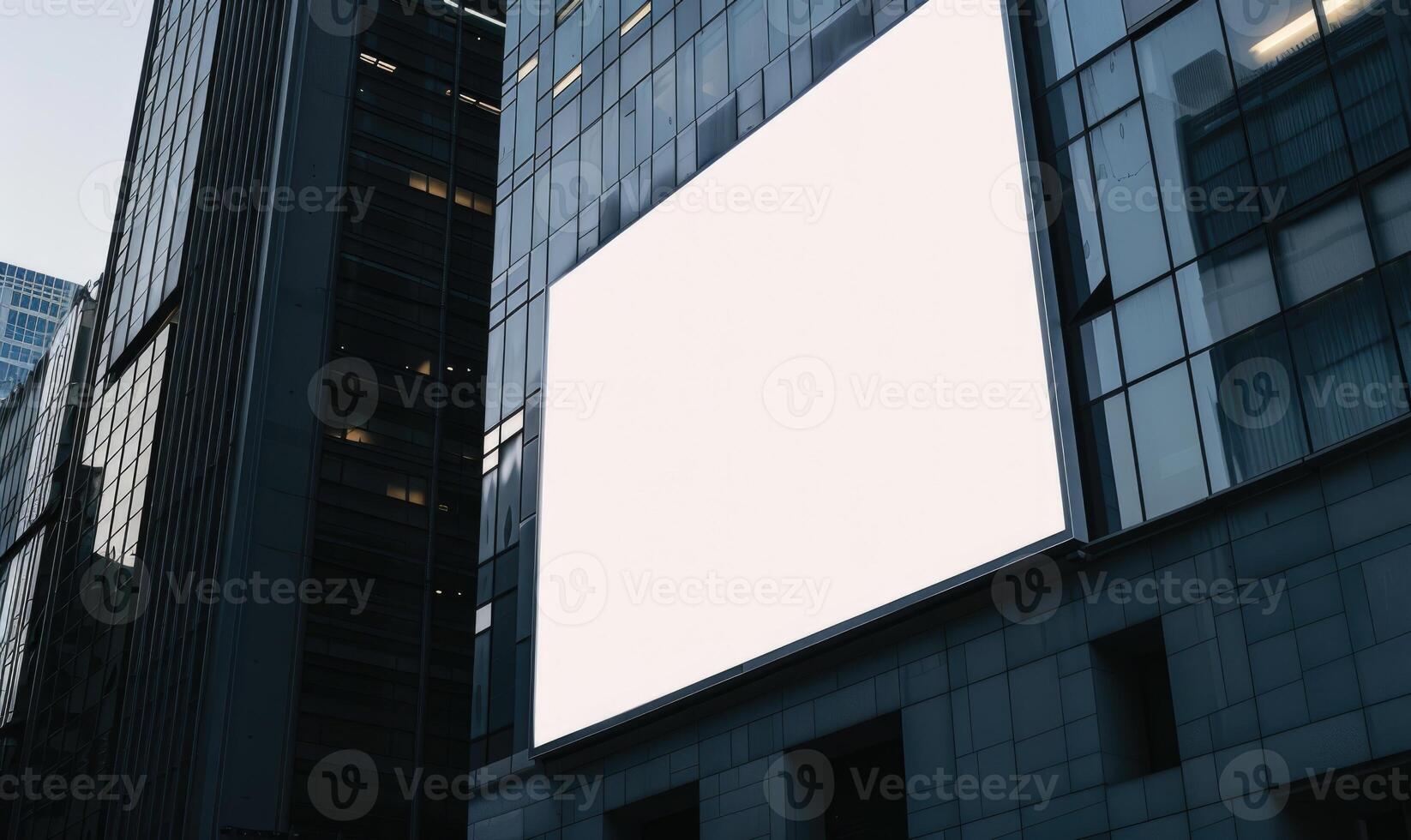 AI generated Blank screen banner mockup displayed on the modern building facade. Close Up view. photo