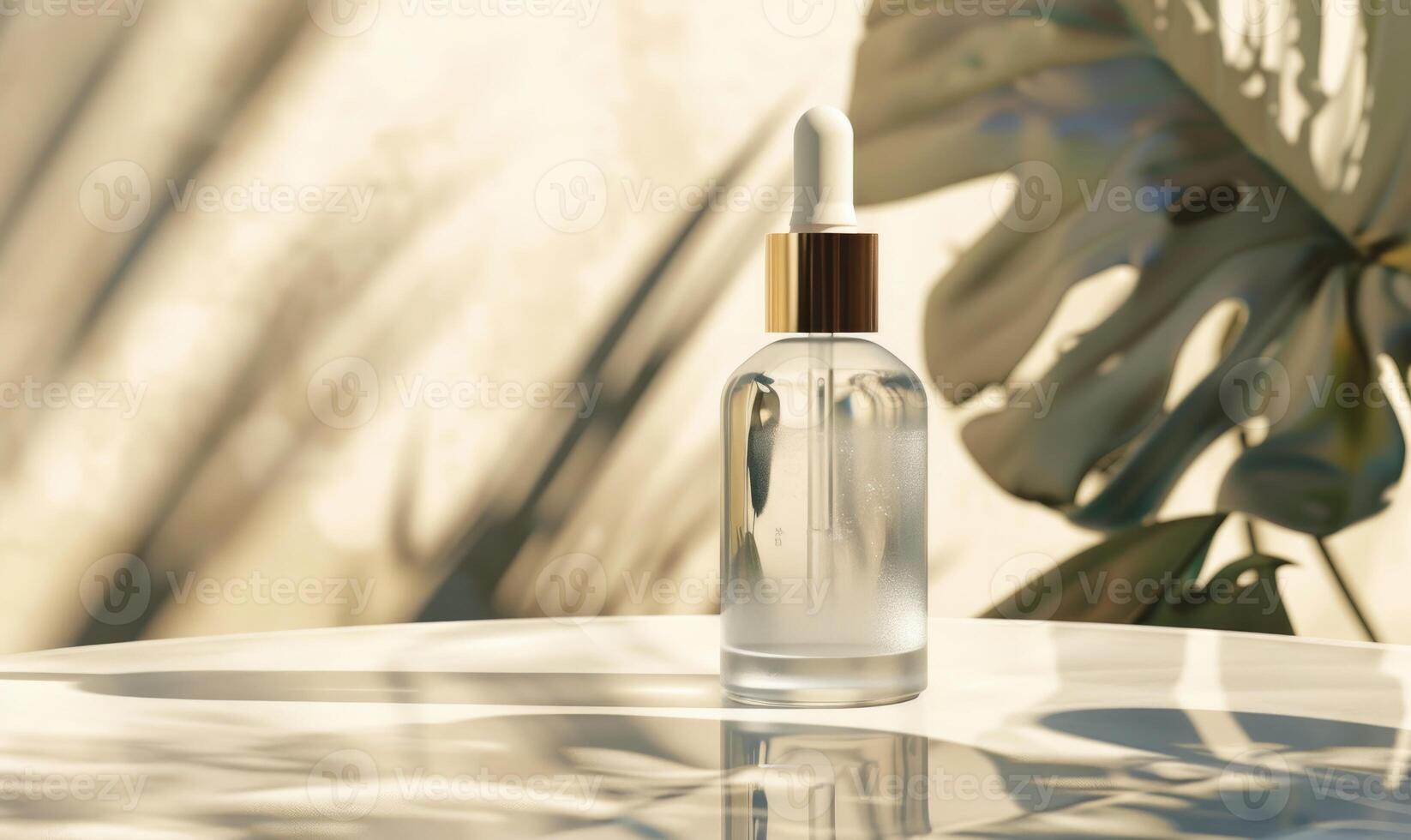 AI generated Frosted glass bottle mockup showcasing a luxurious hydrating facial serum with a sleek modern design photo