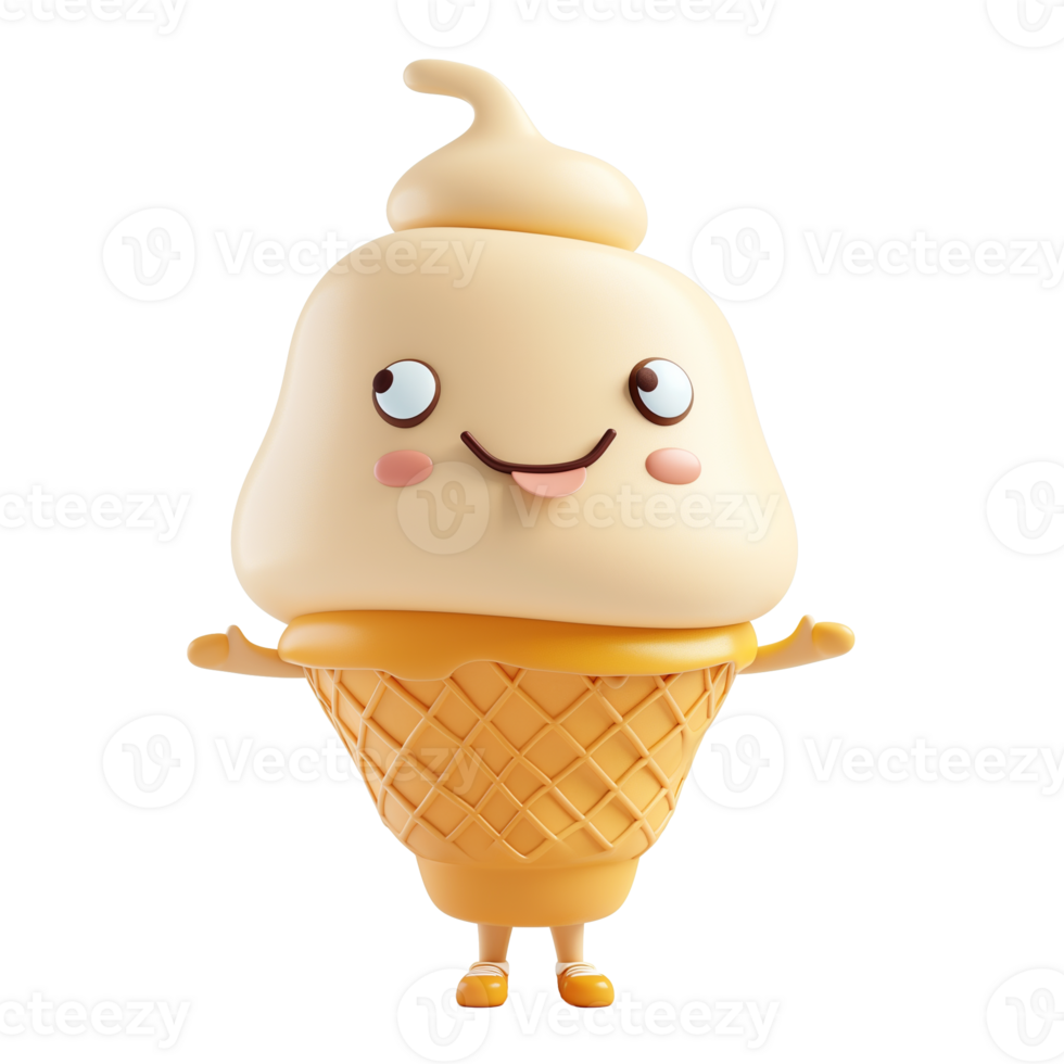 AI generated Cute cartoon vanilla ice cream character with smiling face, isolated on a transparent background, suitable for summer or dessert themed designs and advertisements png