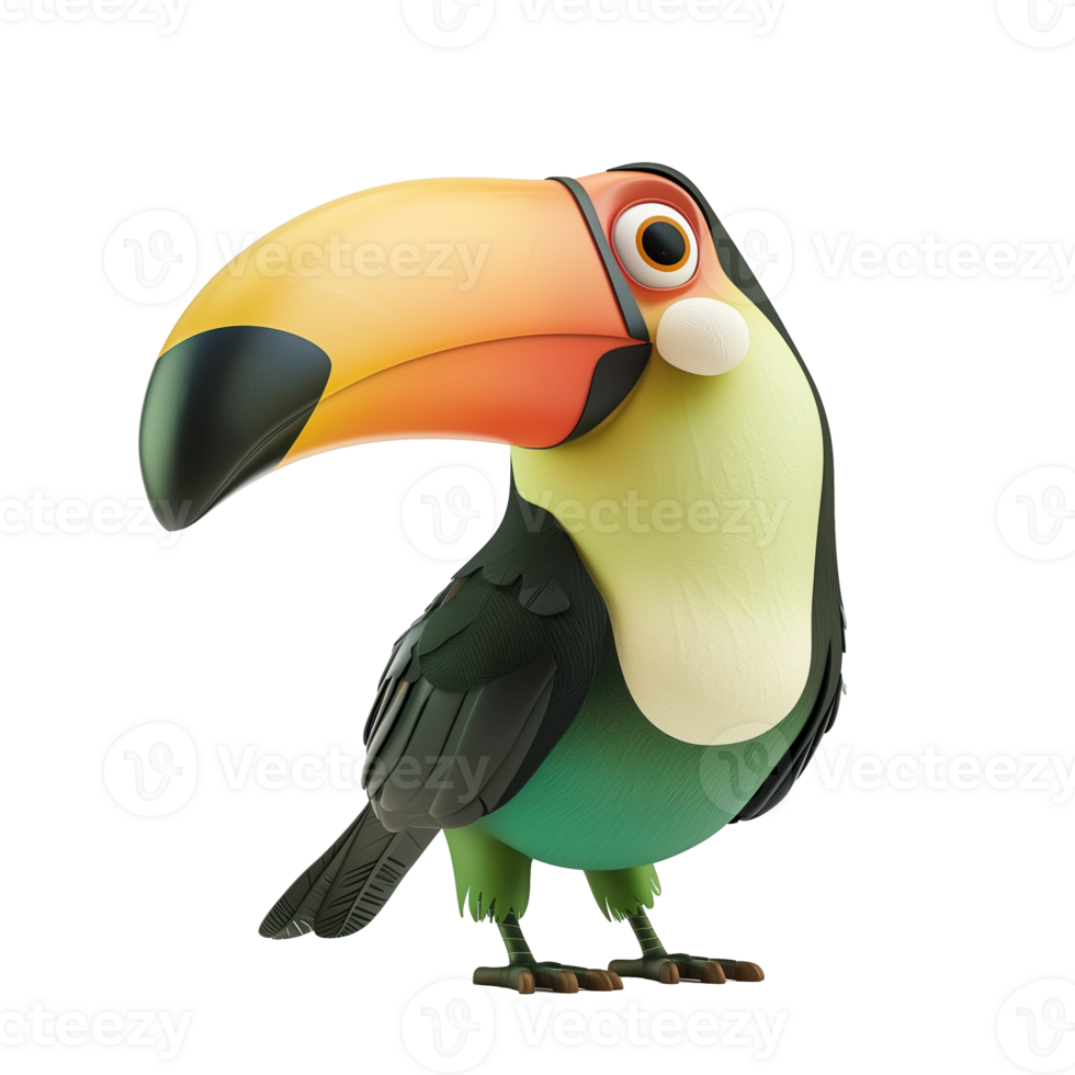AI generated Colorful cartoon toucan character with vibrant feathers isolated on a transparent background, suitable for educational and tropical themed designs png