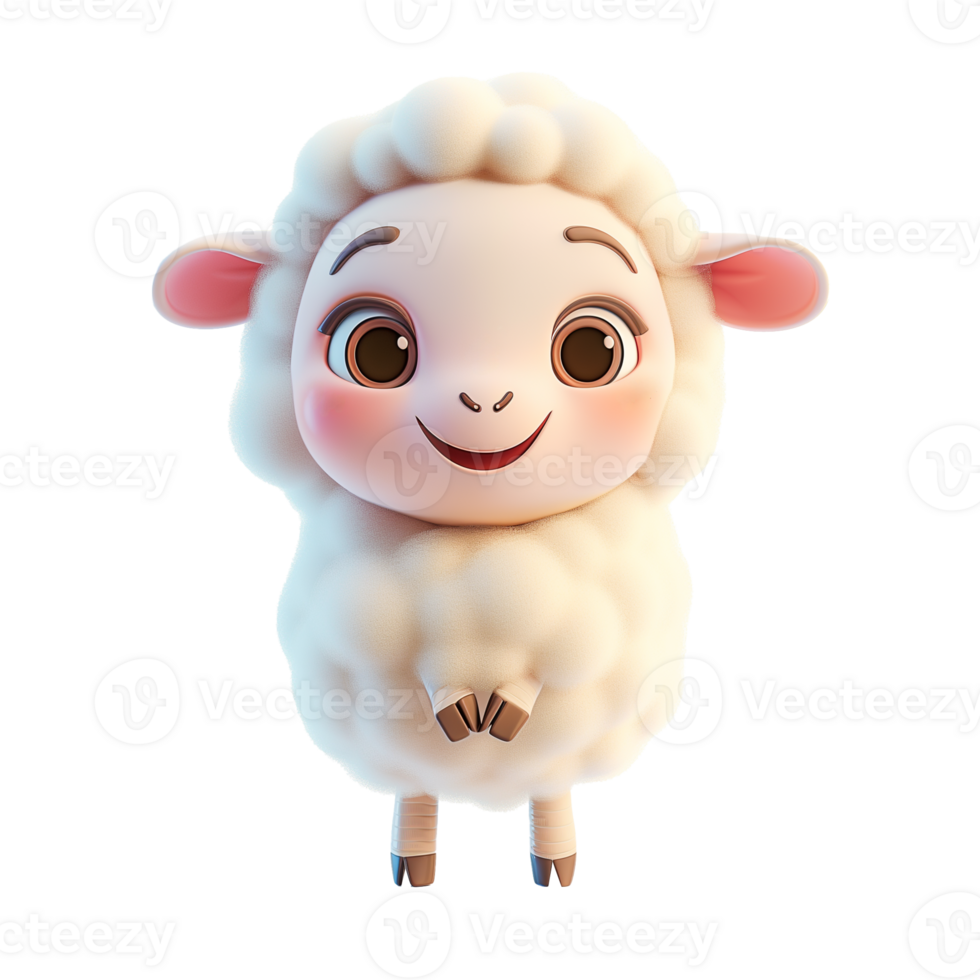 AI generated Cute cartoon sheep character with a joyful expression, related to Easter celebration, isolated on a transparent background png
