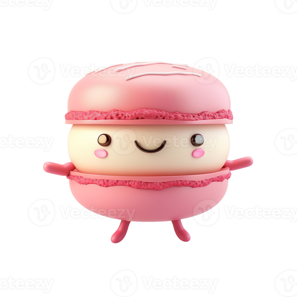 AI generated Cute animated pink macaroon character with a smiling face, isolated on a transparent background, perfect for confectionery themes and childrens content png